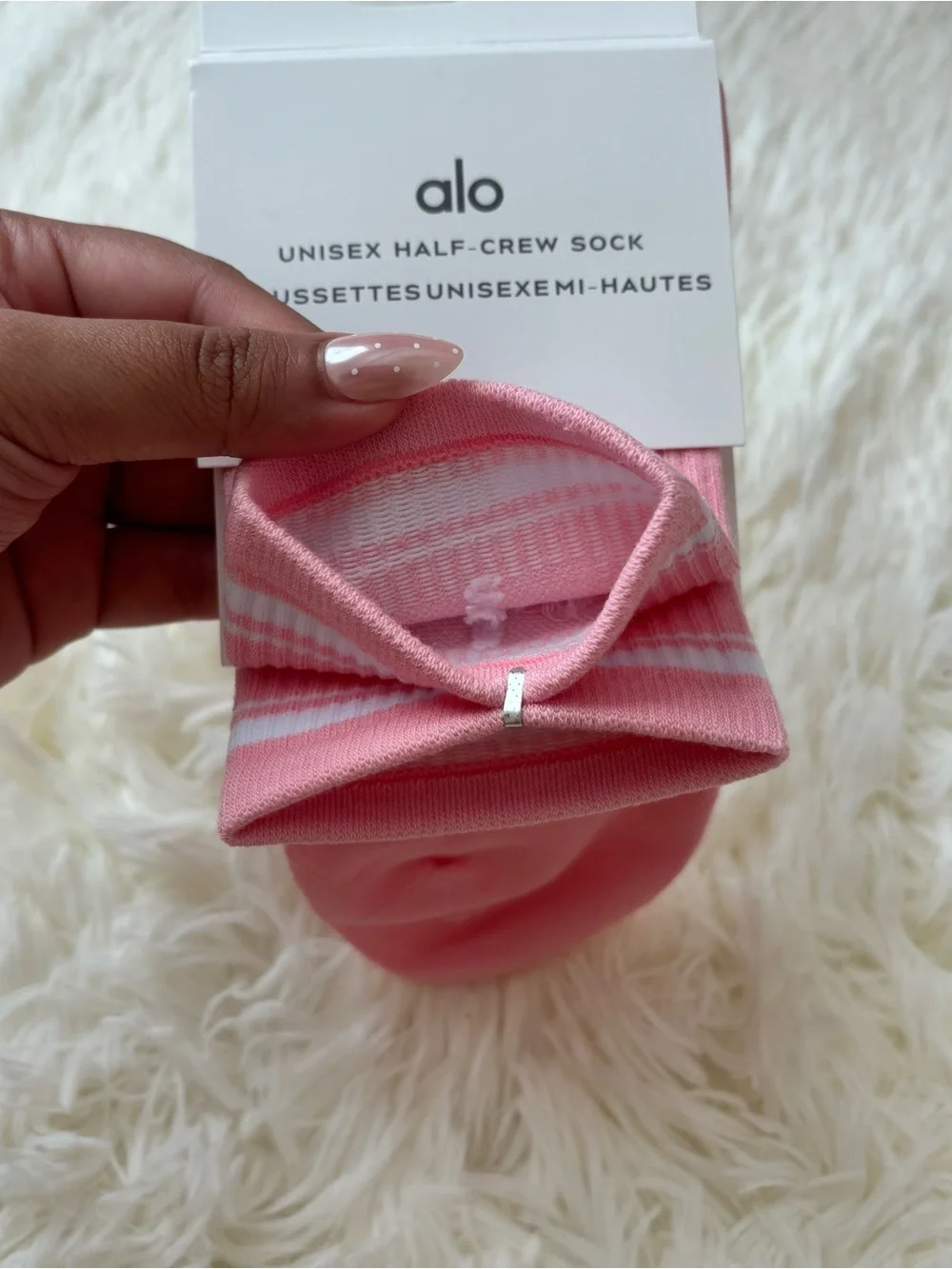 ALO Yoga Pink Half-Crew Athletic Socks with White Logo